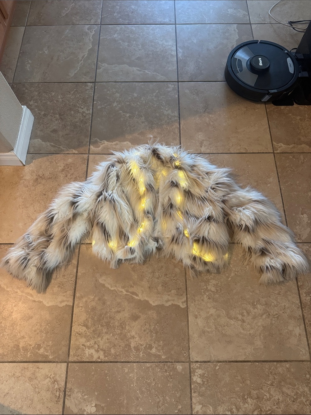 Burning Man Faux Fur Cropped Jacket in Cream and Brown XS - lights up
